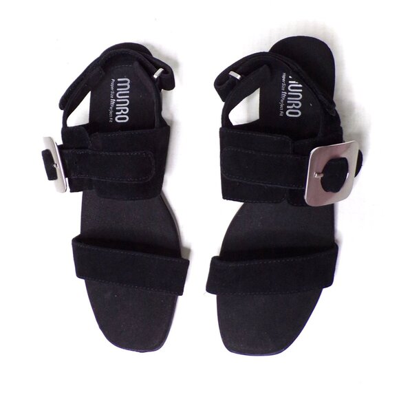 🆕MUNRO Ashlin Silver Buckle Block Heel Sandals Shoes Black 8.5 - Picture 5 of 10
